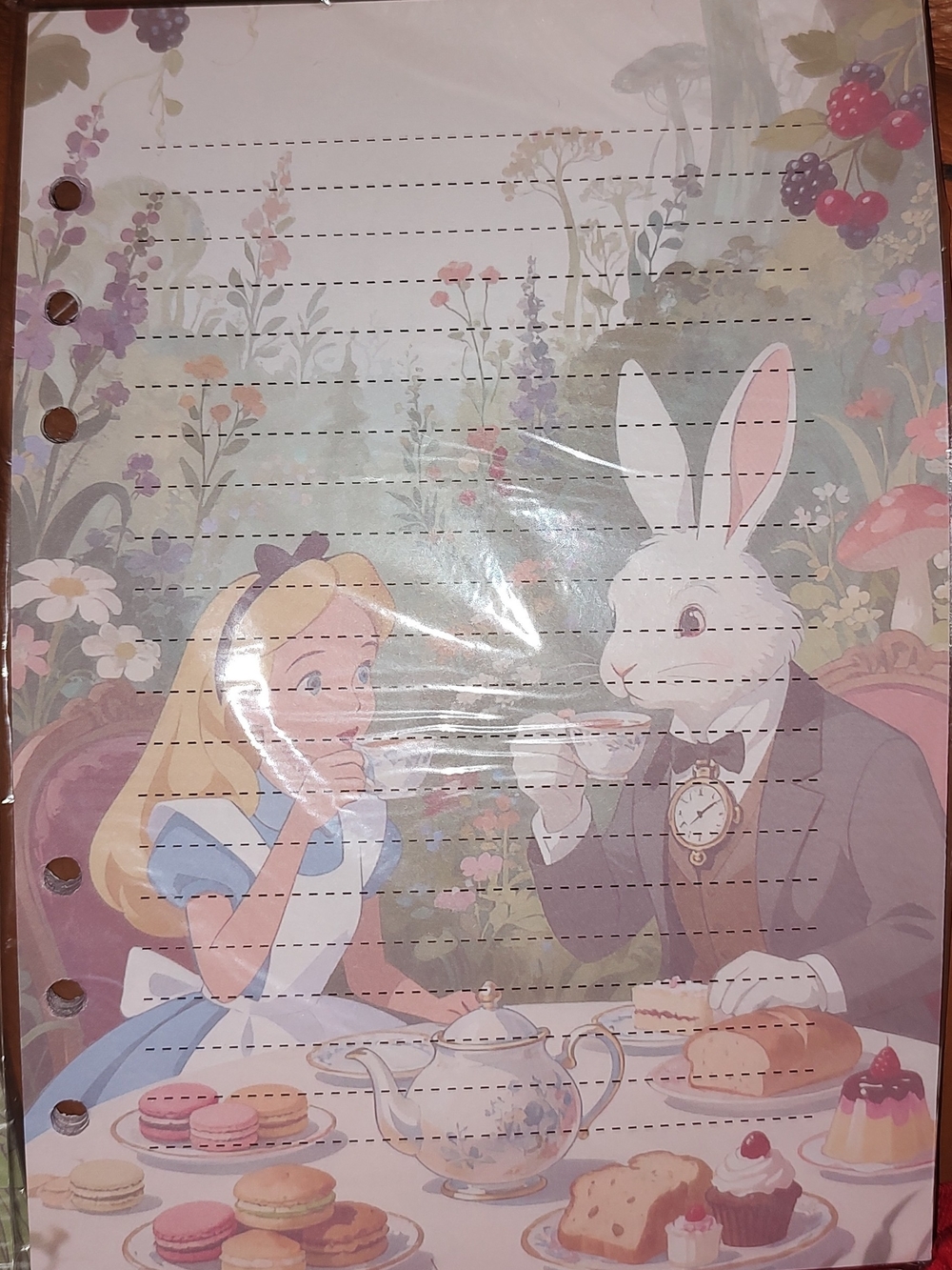A5 Size Alice in Wonderland Tea Party Lined Notebook Paper Refill